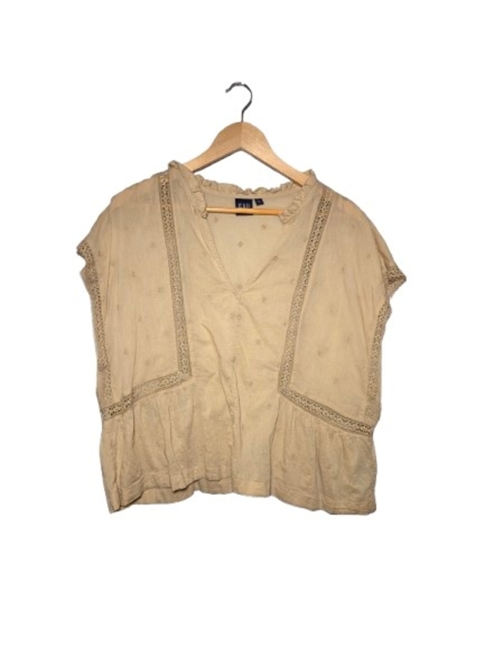 GAP Cream Crochet-Trim V-Neck Peasant Blouse